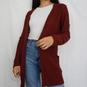 Burgundy long Knitted Cardigan